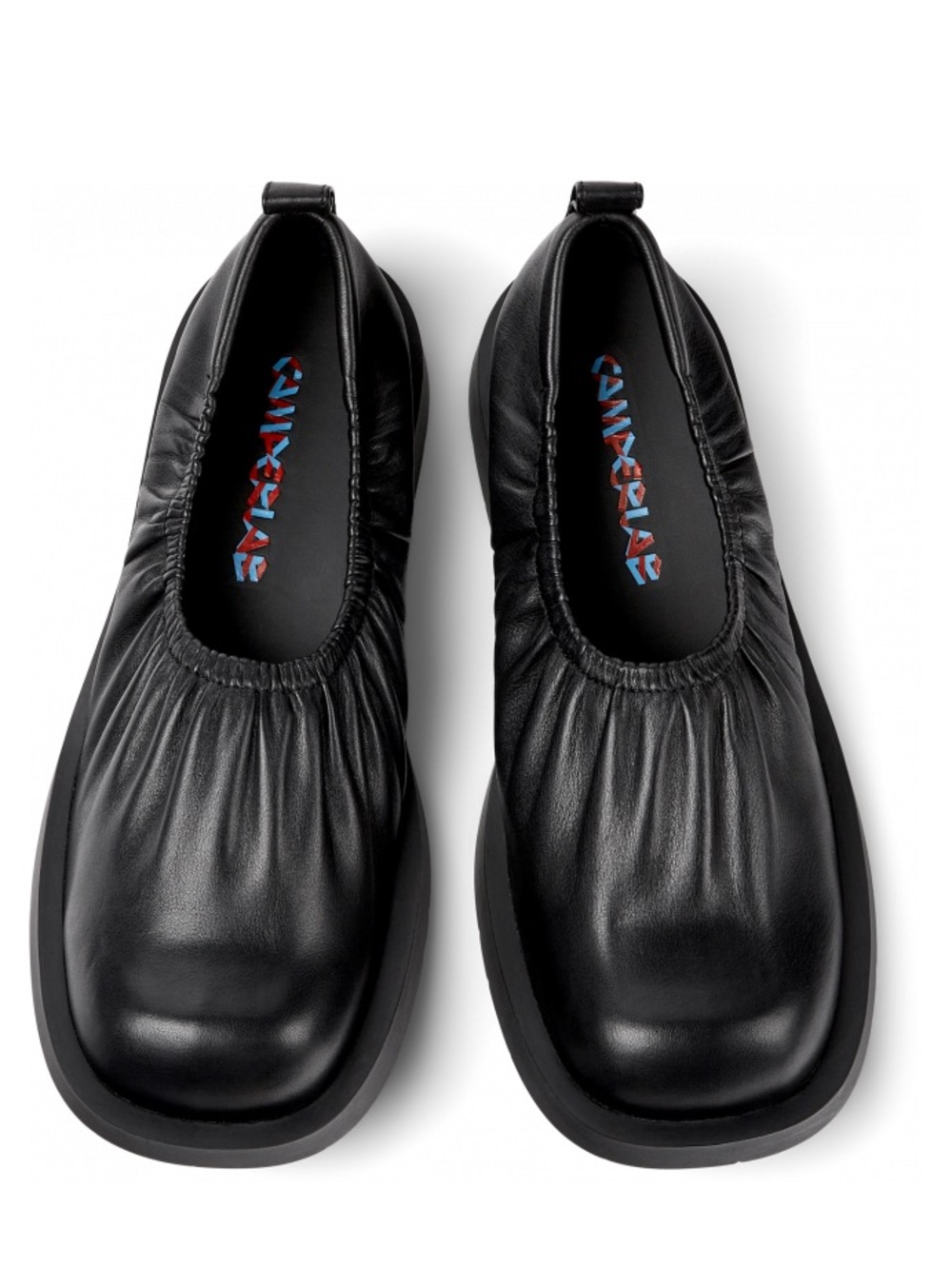 Black Gathered Leather Ballet Flats